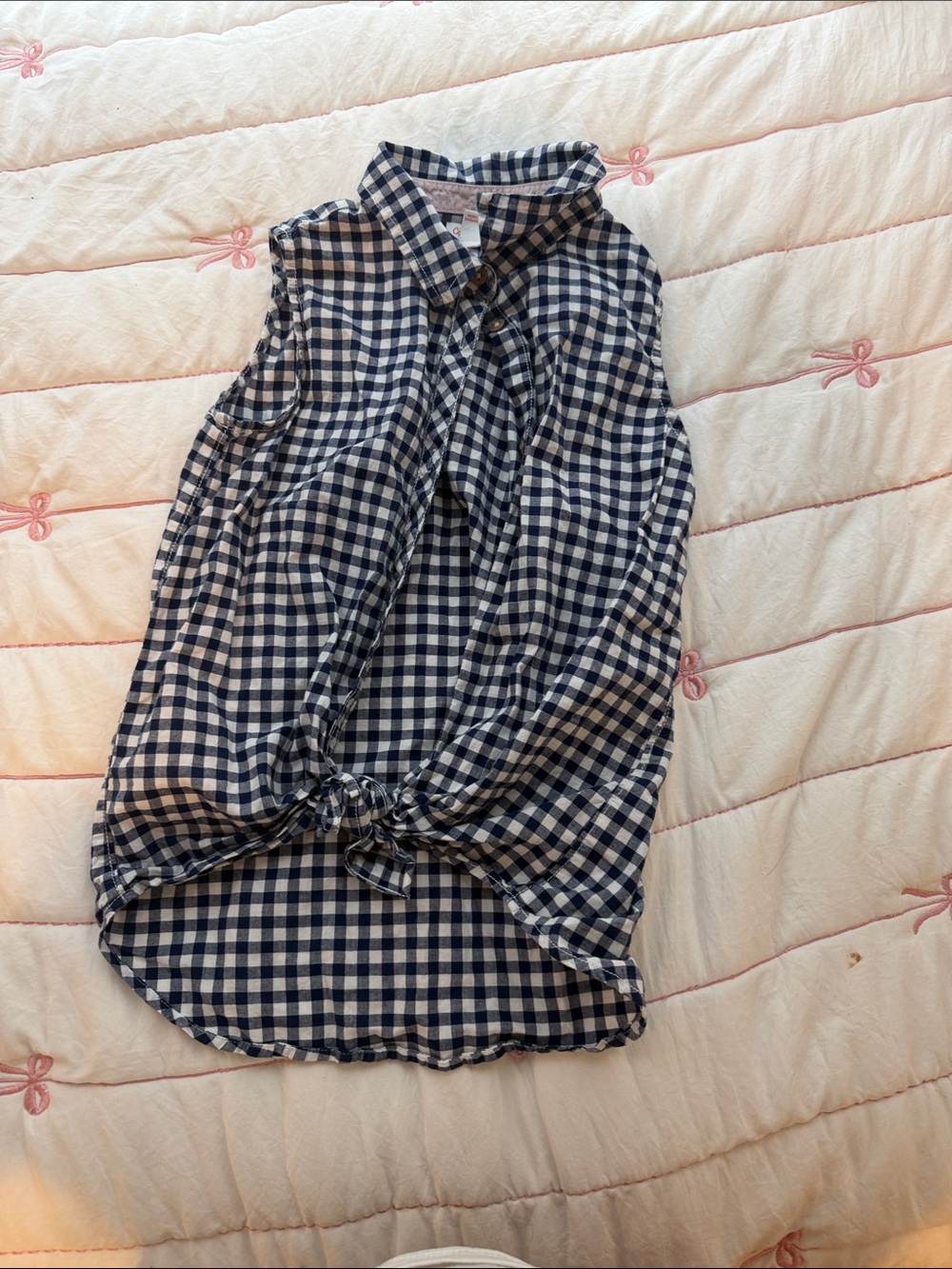 Cat & Jack Navy and White Gingham Button-Front Top with Pink Trim